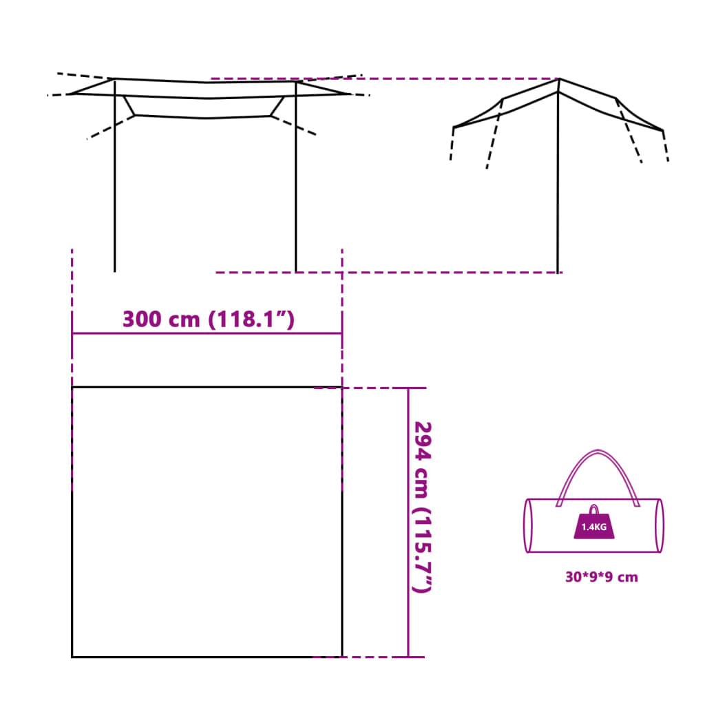 vidaXL Telone da Campeggio Grigio/Arancione 300x294 cm Impermeabile