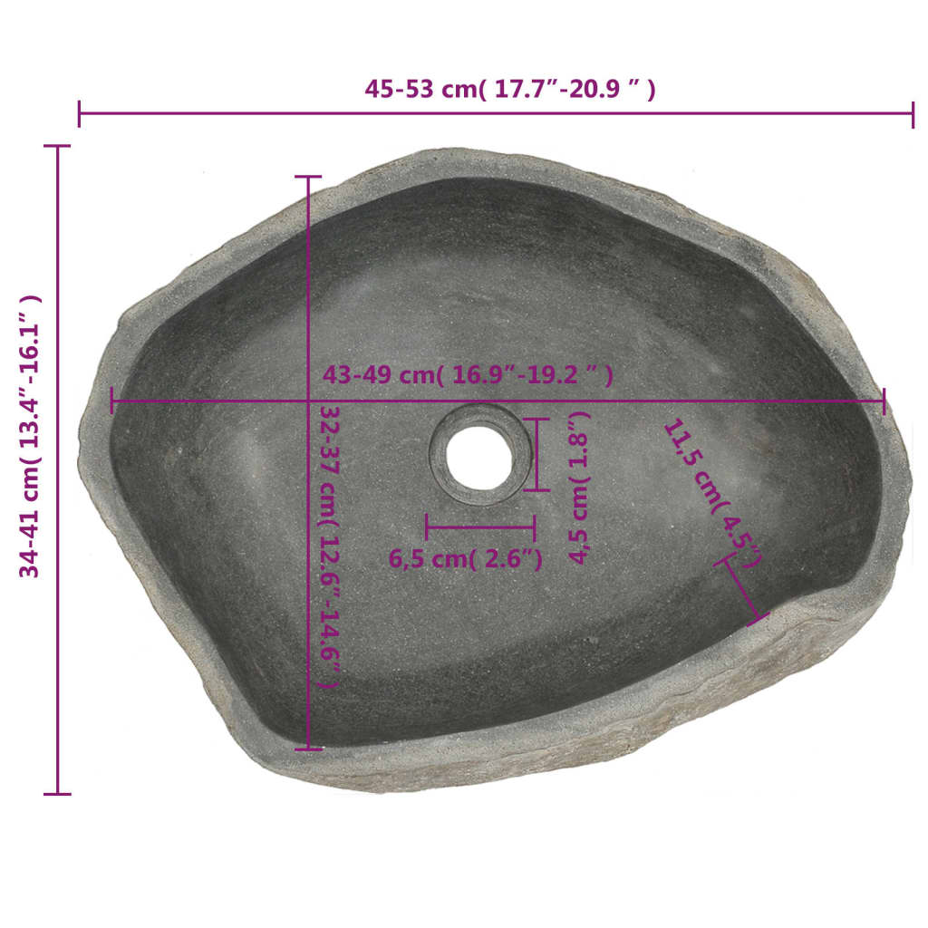 vidaXL Lavandino in Pietra di Fiume Ovale (45-53)x(34-41) cm