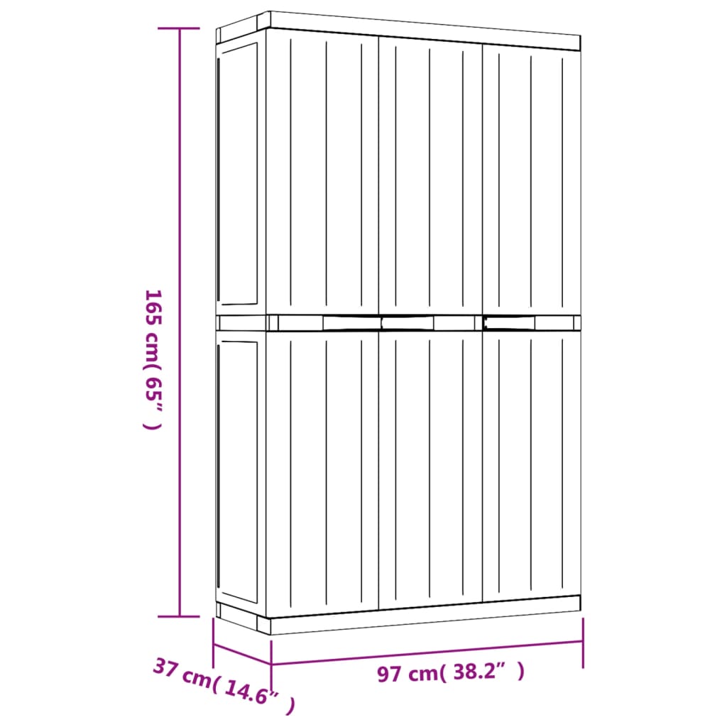 vidaXL Armadio da Esterno Grigio e Nero 97x37x165 cm in PP