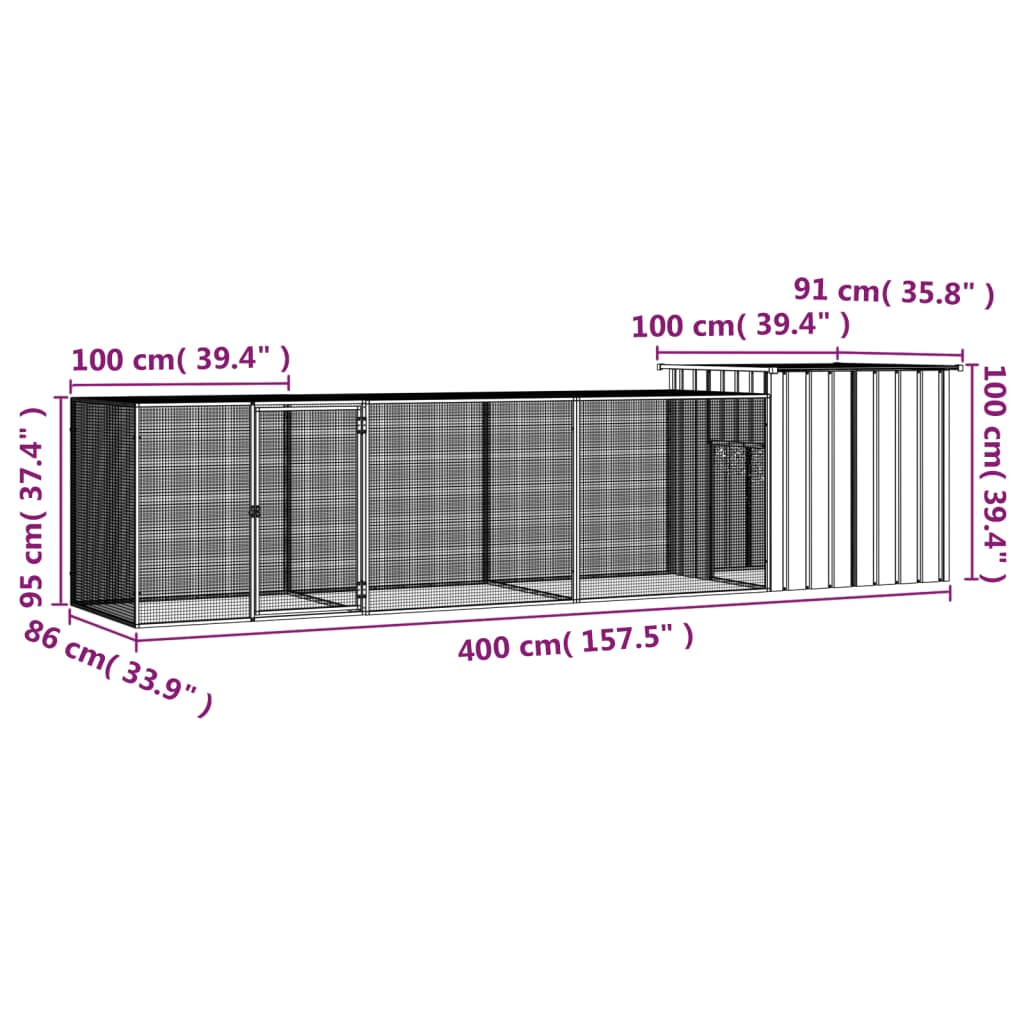 vidaXL Gabbia per Polli Antracite 400x91x100 cm Acciaio Zincato