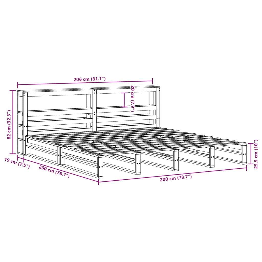 vidaXL Giroletto con Testiera Marrone Cera 200x200 cm Massello Pino