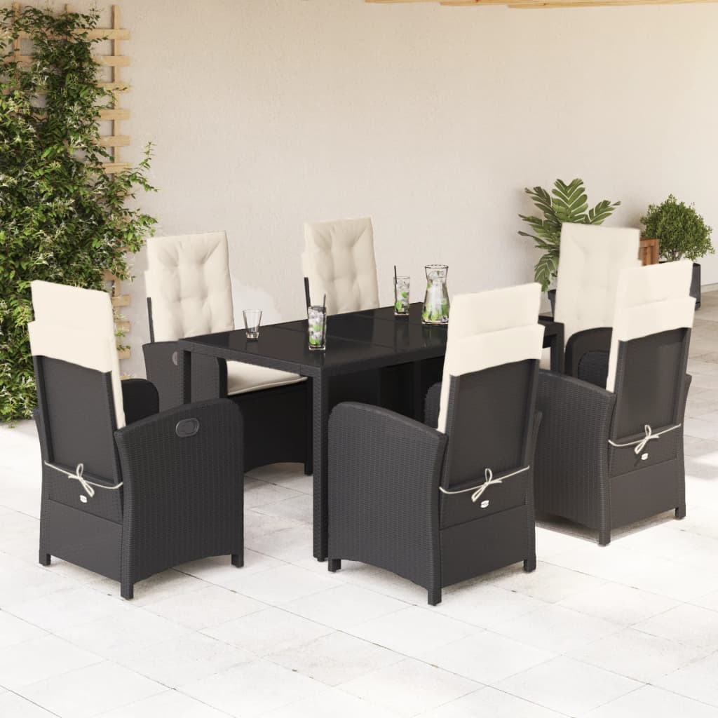 vidaXL Set da Pranzo da Giardino 7 pz Nero con Cuscini in Polyrattan