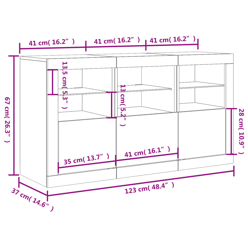 vidaXL Credenza con Luci LED Rovere Sonoma 123x37x67 cm