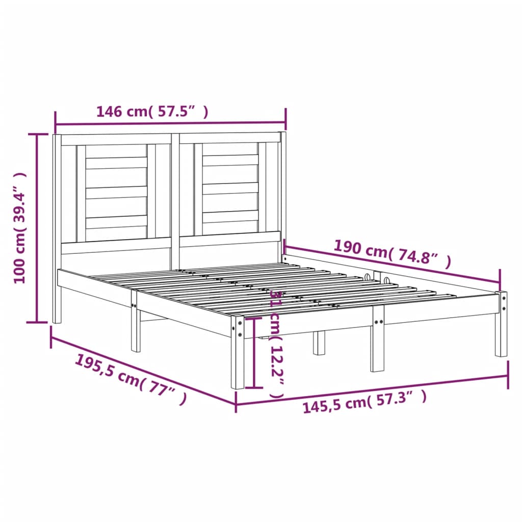 vidaXL Giroletto Nero in Legno Massello di Pino 140x190 cm