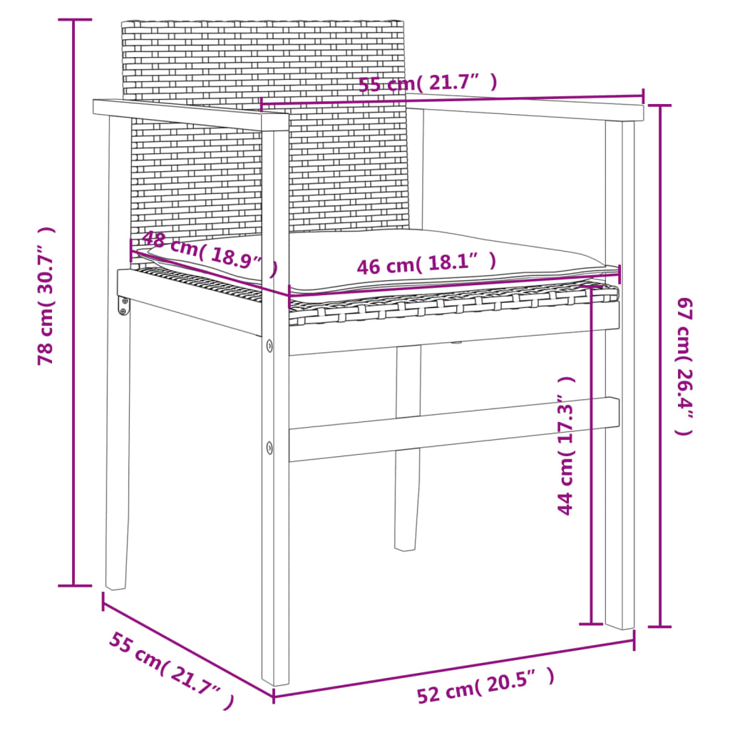 vidaXL Sedie Giardino con Cuscini 2pz Grigie Polyrattan Legno Massello