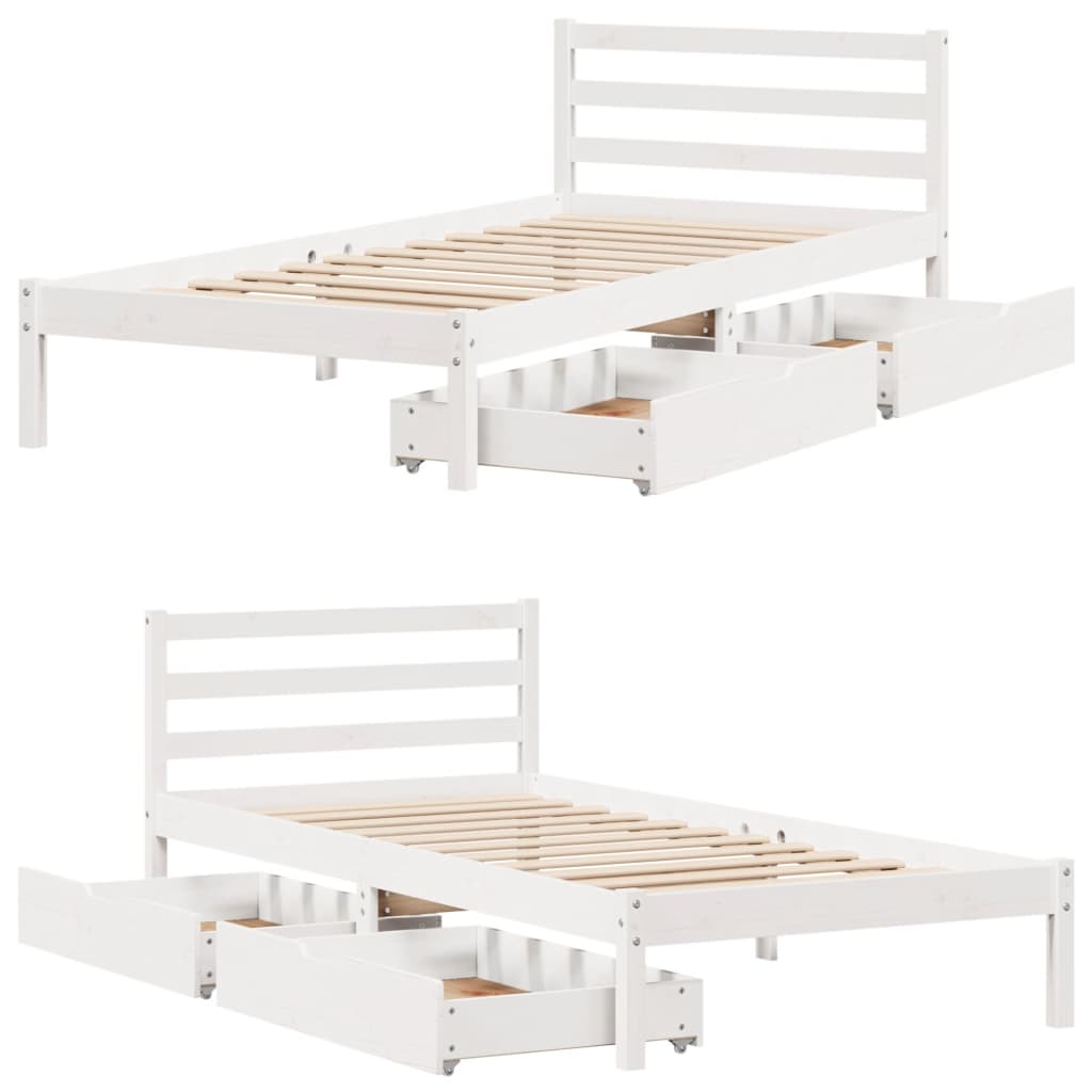 vidaXL Letto senza Materasso Bianco 75x190 in Legno Massello di Pino