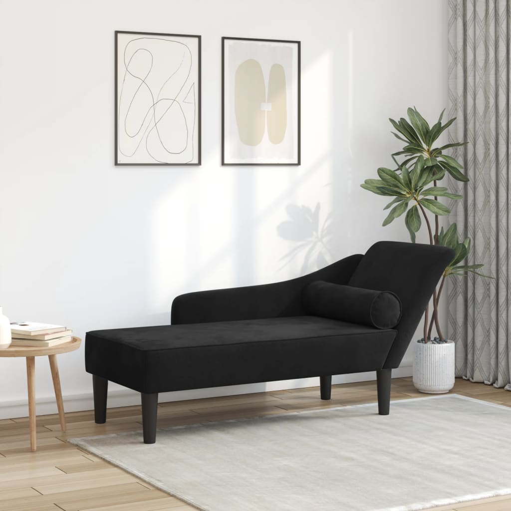 vidaXL Chaise Lounge con Cuscini Nero in Velluto