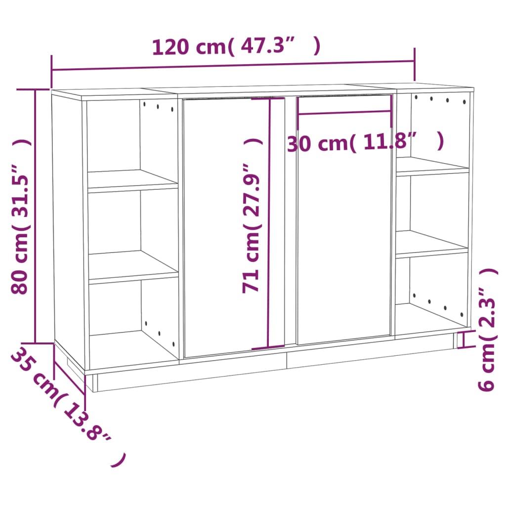 vidaXL Credenza ambra 120x35x80 cm in Legno Massello di Pino