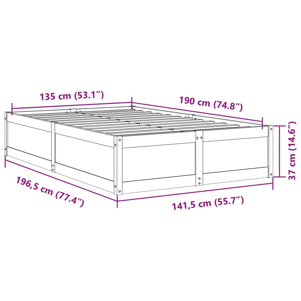 vidaXL Letto senza Materasso 135x190 cm in Legno Massello di Pino