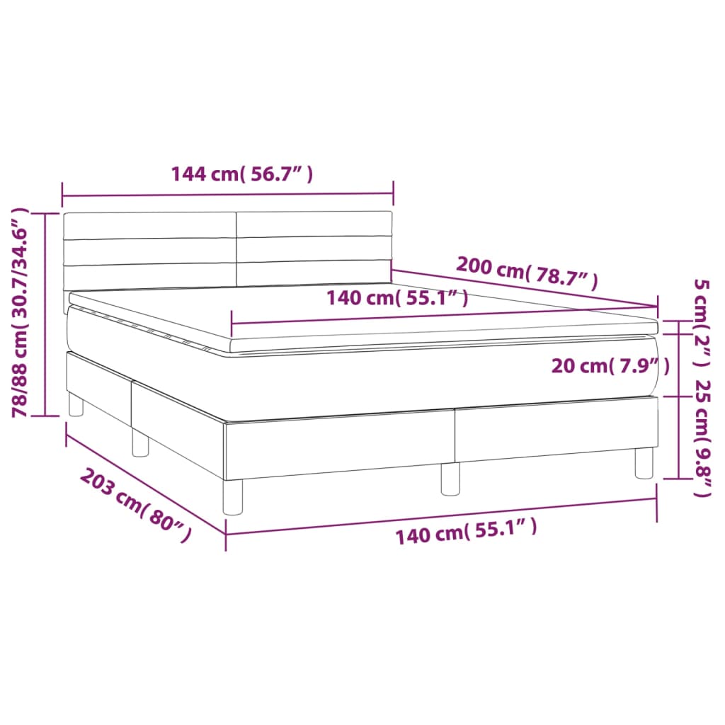 vidaXL Giroletto a Molle con Materasso Grigio Scuro 140x200cm Tessuto