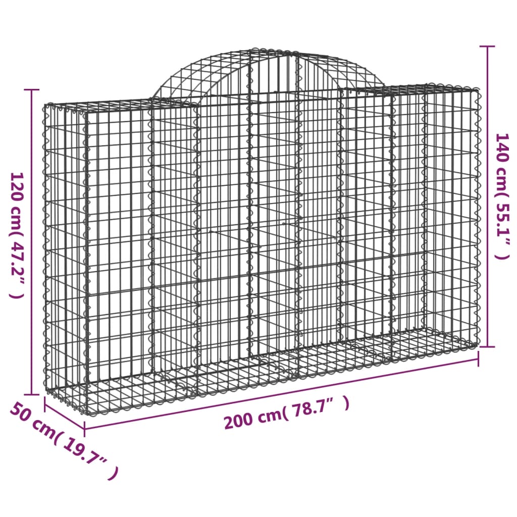 vidaXL Cesti Gabbioni ad Arco 9 pz 200x50x120/140 cm Ferro Zincato