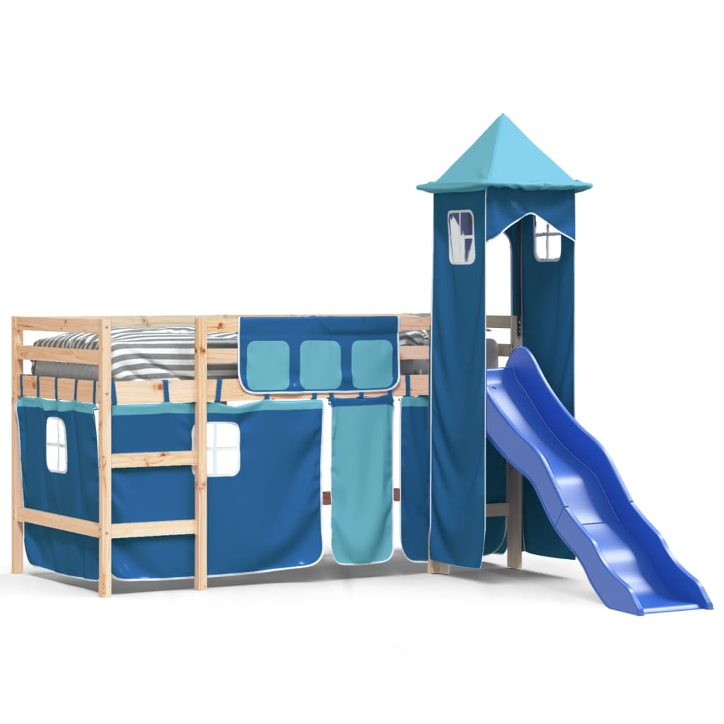 vidaXL Letto a Soppalco con Torre Bambini Blu 90x190cm Massello Pino