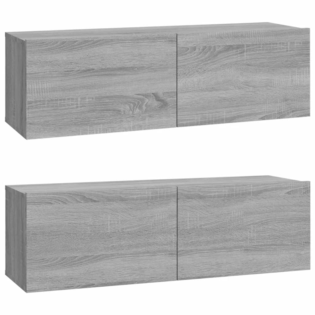 vidaXL Mobili TV Muro 2pz Grigio Sonoma 100x30x30 cm Legno Multistrato