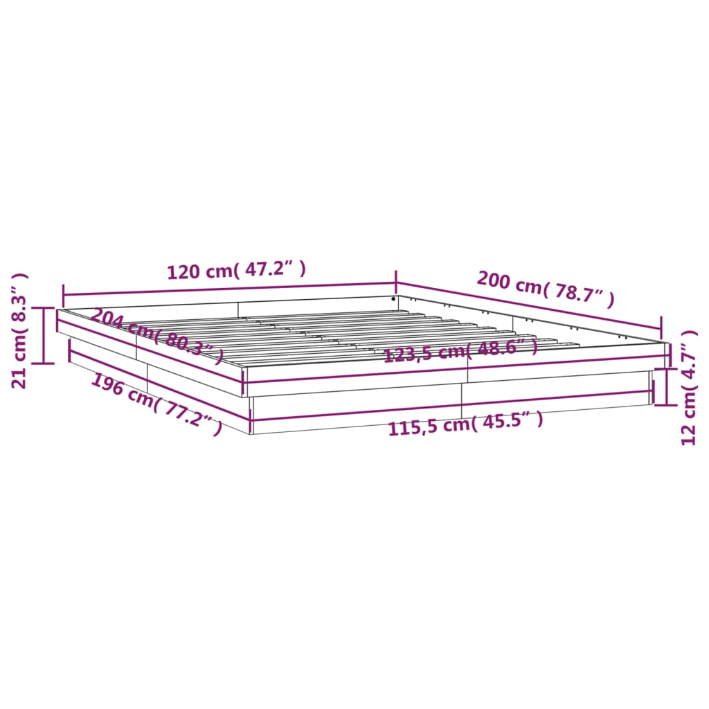 vidaXL Giroletto LED Marrone Cera 120x200 cm in Legno Massello di Pino