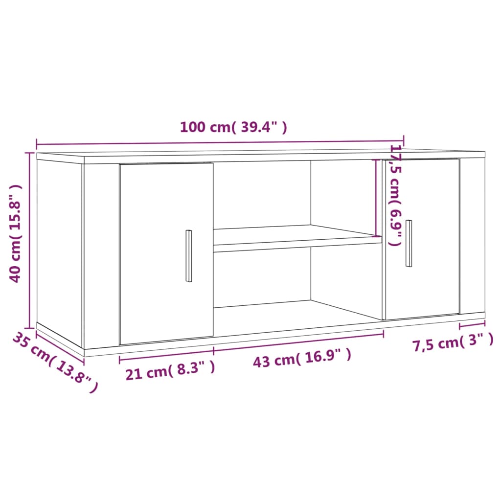 vidaXL Mobile TV Grigio Sonoma 100x35x40 cm in Legno Multistrato