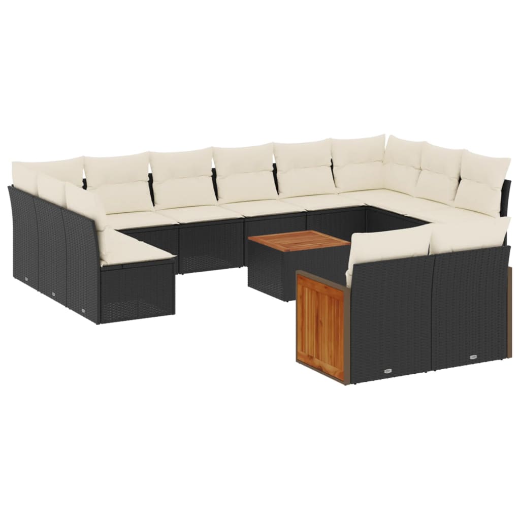 vidaXL Set Divani da Giardino 13pz con Cuscini Nero in Polyrattan