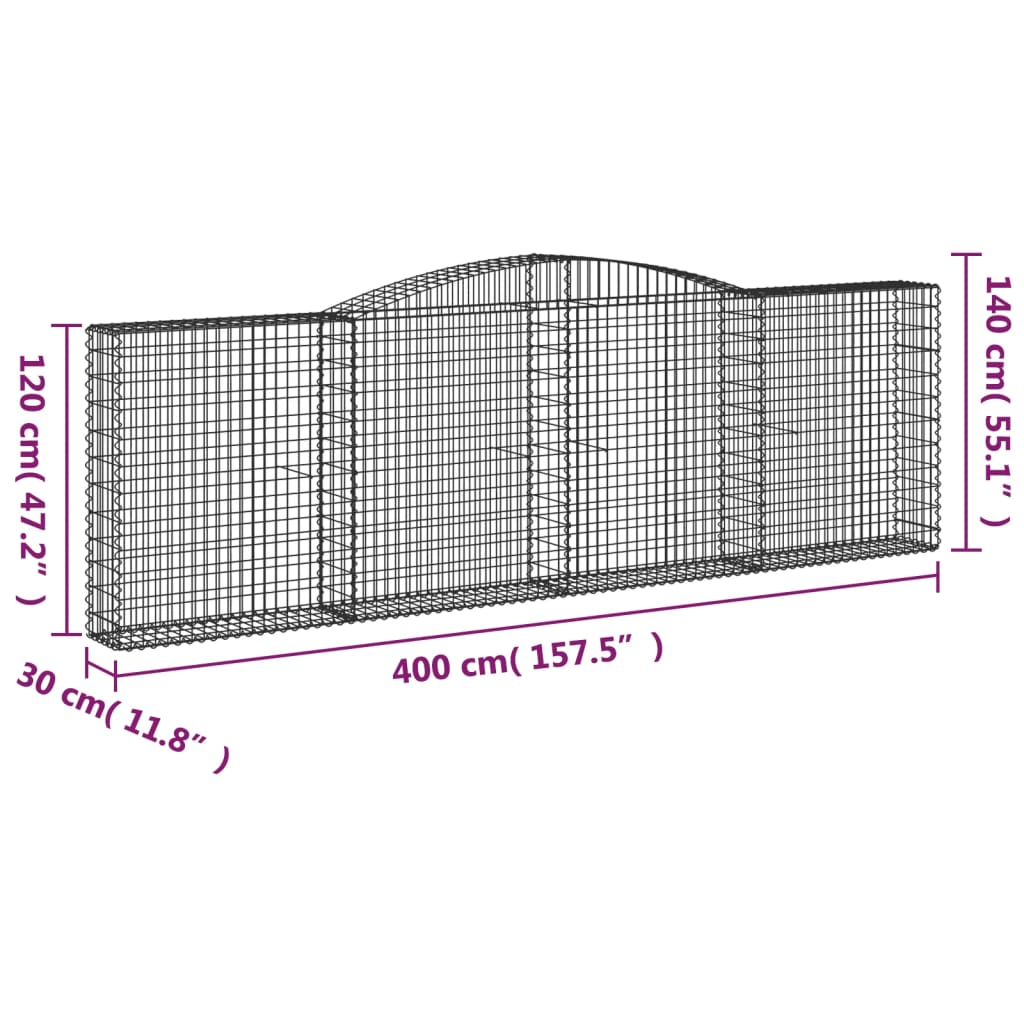 vidaXL Cesti Gabbioni ad Arco 4 pz 400x30x120/140 cm Ferro Zincato