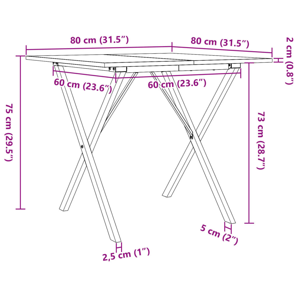 vidaXL Tavolo da Pranzo Telaio a X 80x80x75 cm Massello Pino e Ghisa