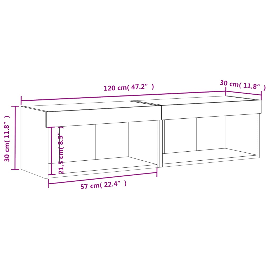 vidaXL Mobili TV con Luci LED 2pz Bianchi 60x30x30 cm