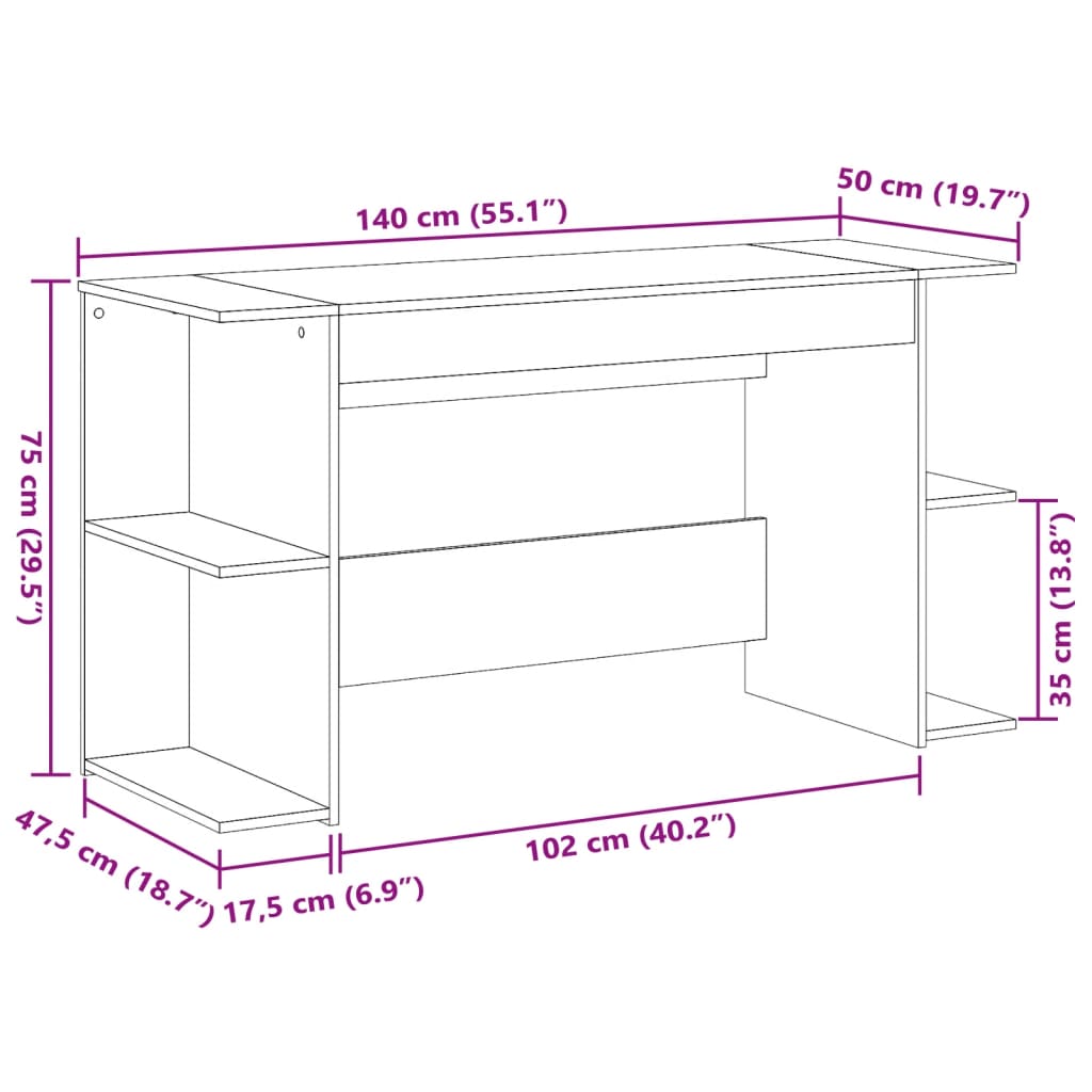 vidaXL Scrivania Rovere Marrone 140x50x75 cm in Legno Multistrato