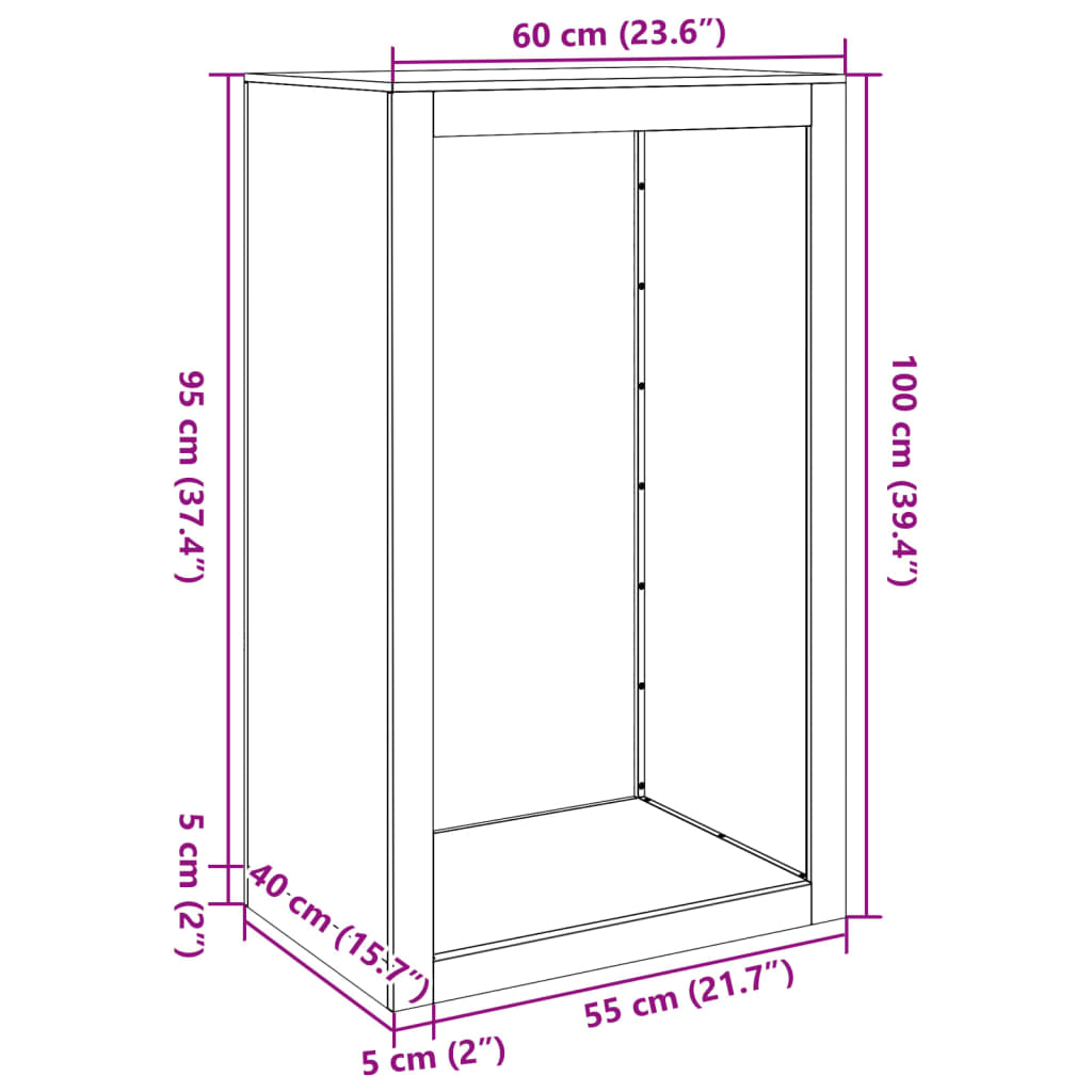 vidaXL Rastrelliera per Legna da Ardere Nera 60x40x100 cm in Acciaio