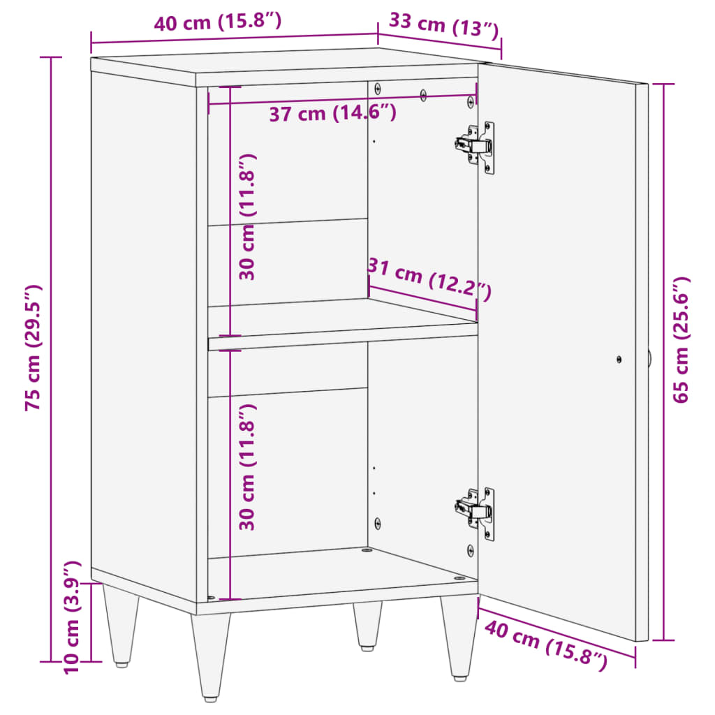 vidaXL Credenza 40x33x75 cm in Legno Massello di Mango