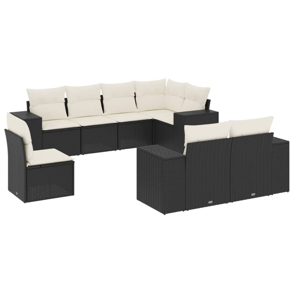 vidaXL Set Divani da Giardino con Cuscini 8 pz Nero in Polyrattan