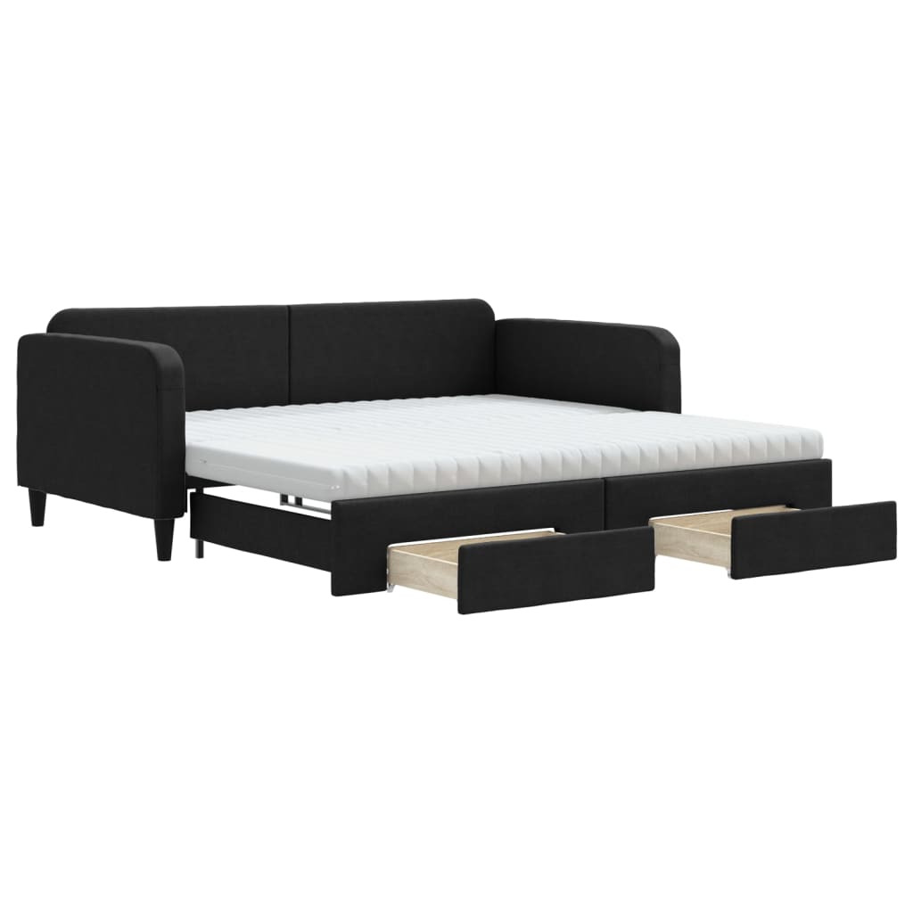 vidaXL Divano Letto Estraibile con Cassetti Nero 100x200 cm in Tessuto