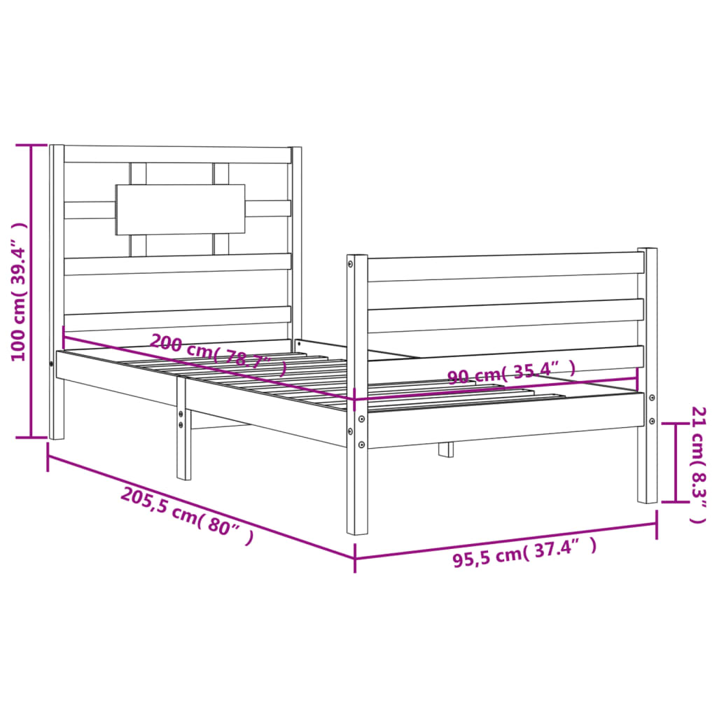 vidaXL Giroletto con Testiera Bianco 90x200 cm in Legno Massello