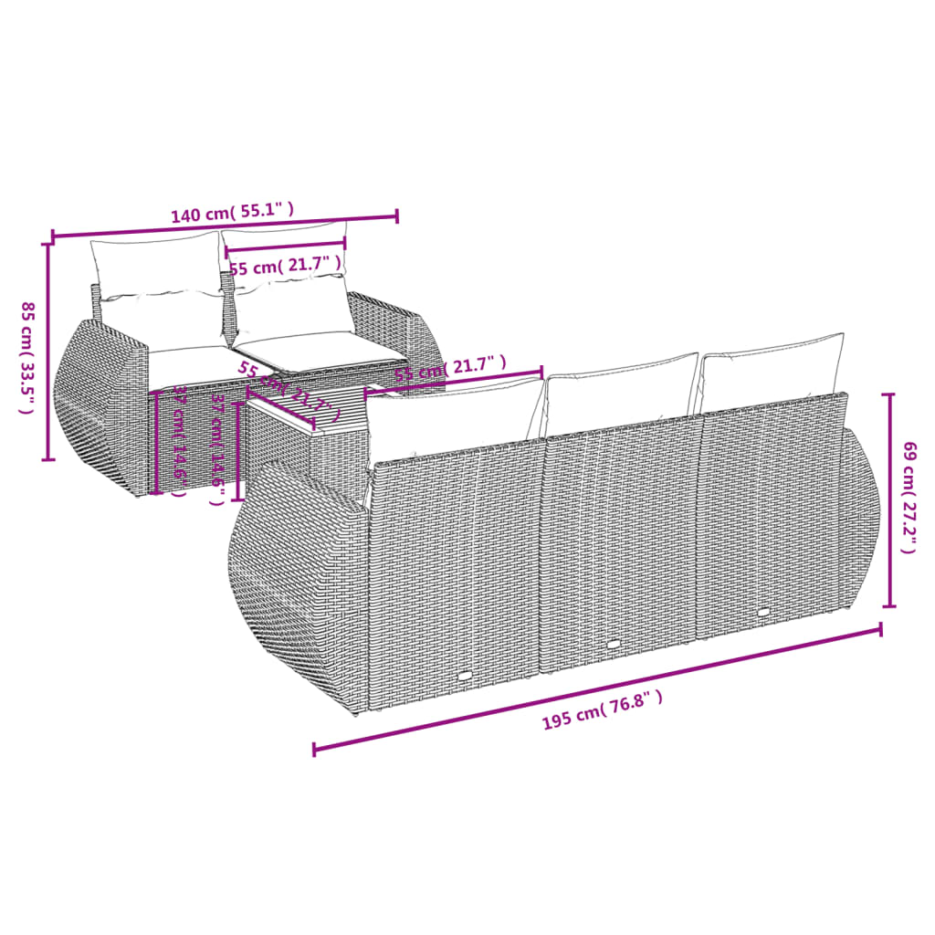 vidaXL Set Divano da Giardino 6 pz con Cuscini Nero in Polyrattan