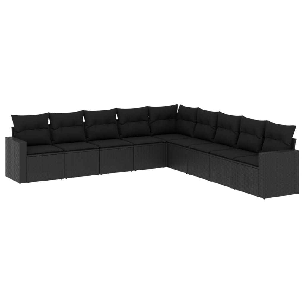 vidaXL Set Divani da Giardino 9 pz con Cuscini Nero in Polyrattan