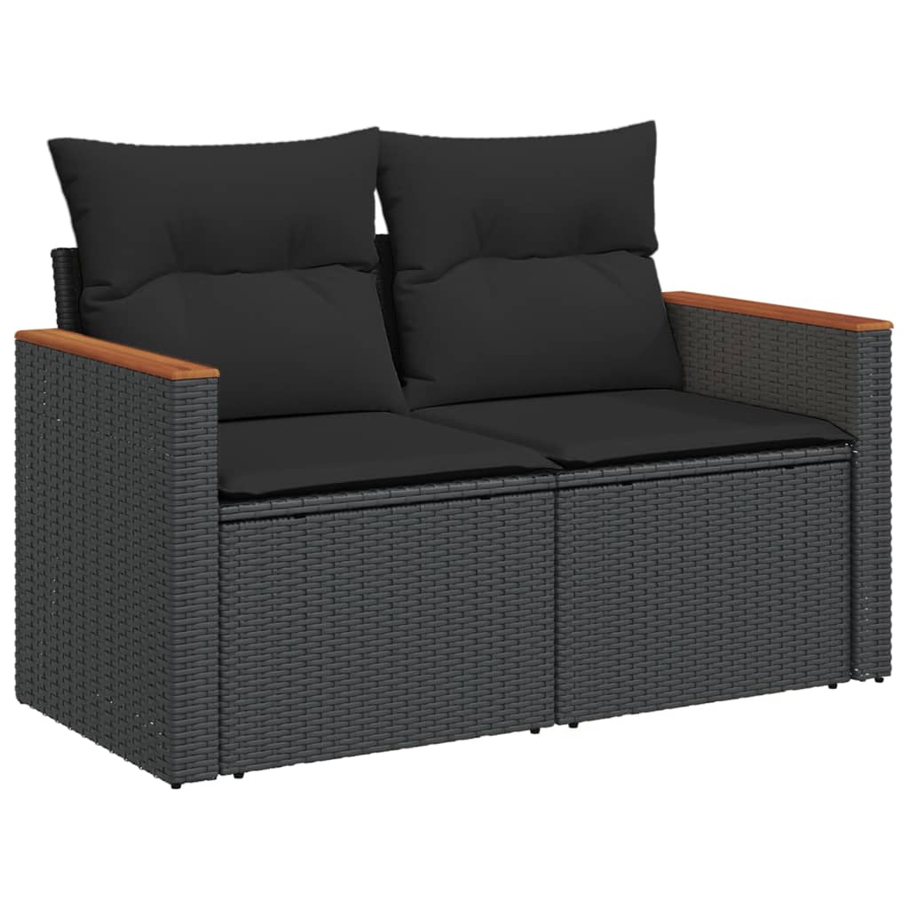 vidaXL Set Divani da Giardino 3 pz con Cuscini in Polyrattan Nero