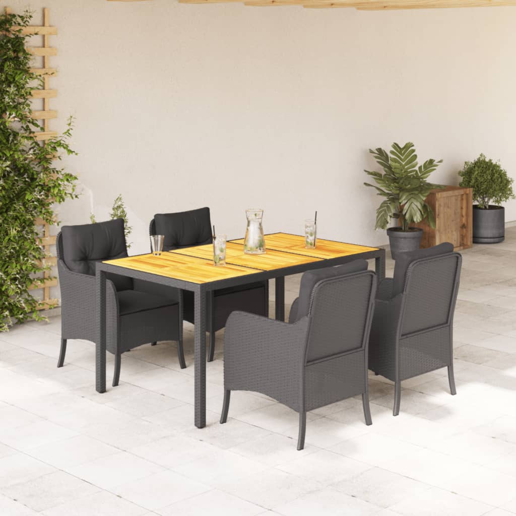 vidaXL Set da Pranzo da Giardino 5 pz Nero con Cuscini in Polyrattan