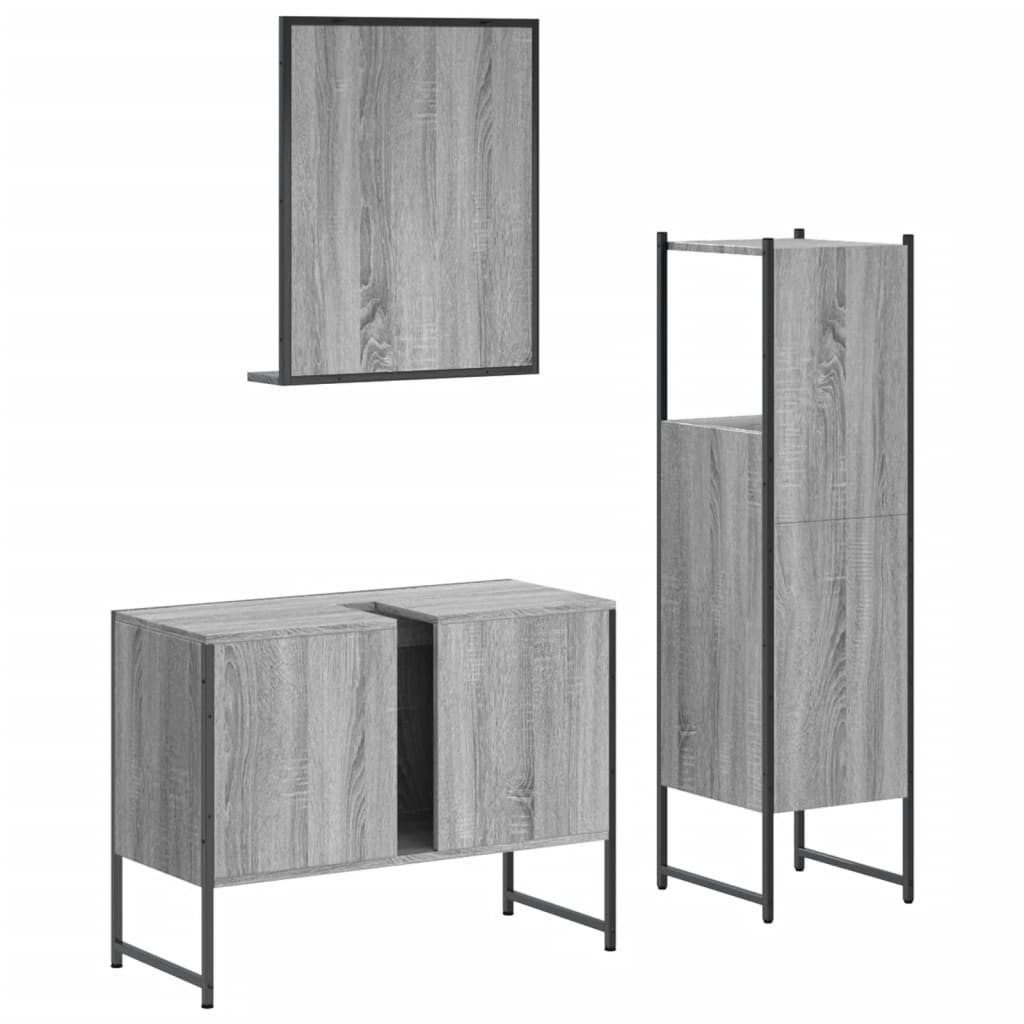 vidaXL Set Mobili da Bagno 3 pz Grigio Sonoma in Legno Multistrato