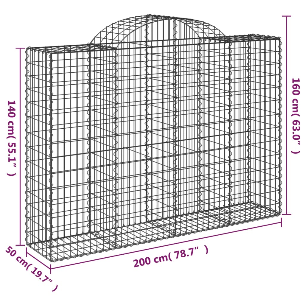 vidaXL Cesti Gabbioni ad Arco 30 pz 200x50x140/160 cm Ferro Zincato