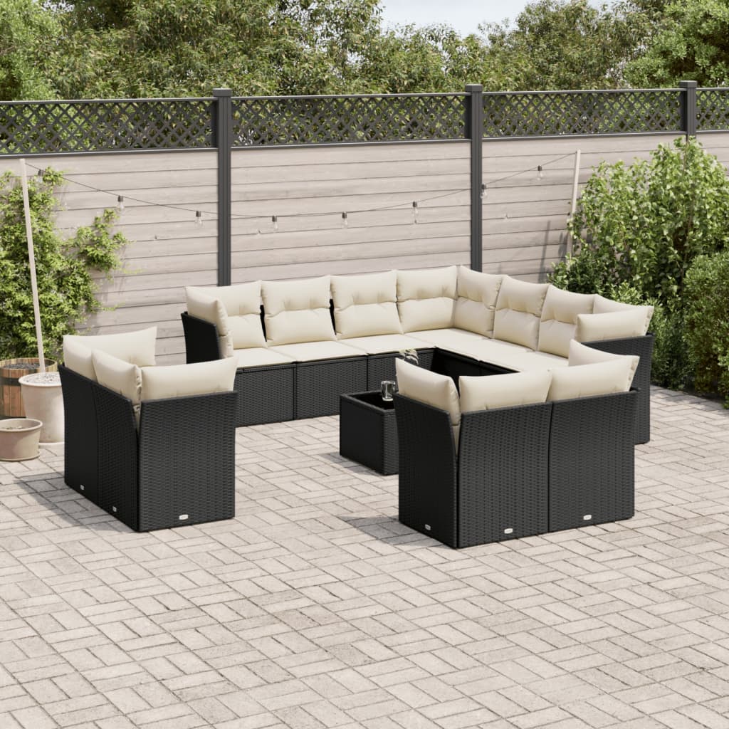 vidaXL Set Divani da Giardino 12 pz con Cuscini Nero in Polyrattan