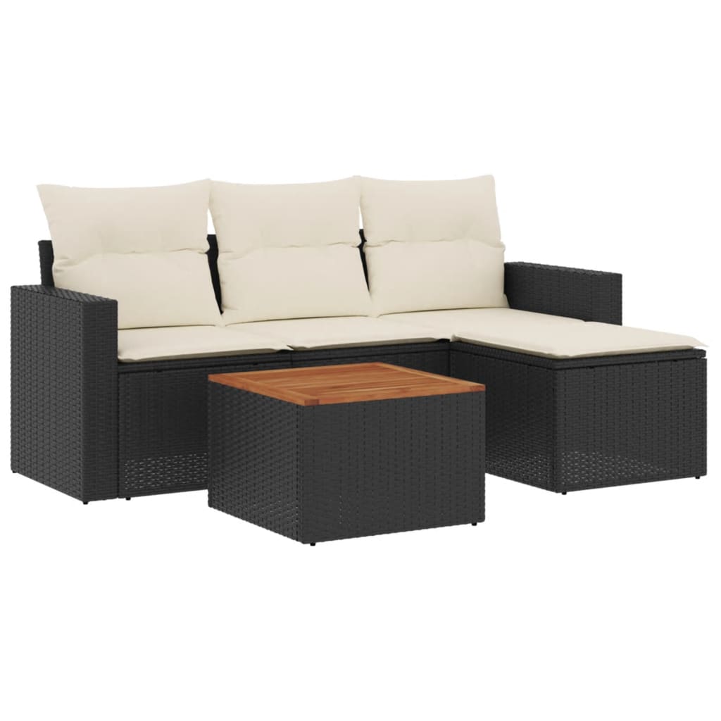 vidaXL Set Divani da Giardino 5 pz con Cuscini in Polyrattan Nero