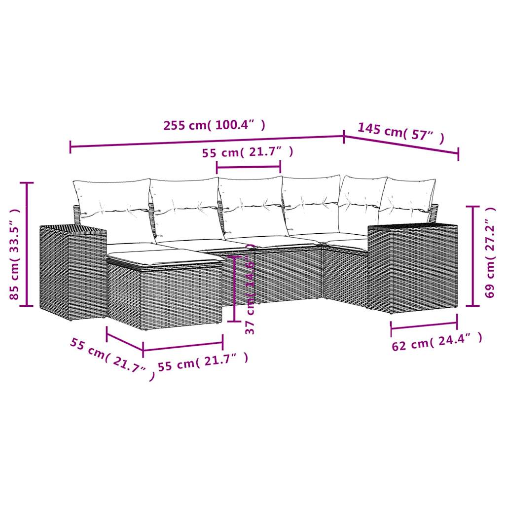 vidaXL Set Divano da Giardino 6pz con Cuscini Grigio Chiaro Polyrattan