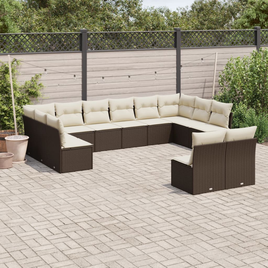 vidaXL Set Divani da Giardino 12 pz con Cuscini Marrone in Polyrattan