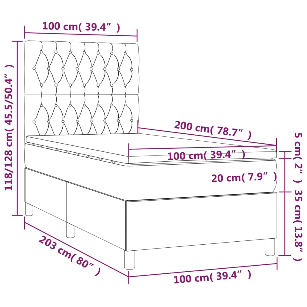 vidaXL Letto a Molle con Materasso e LED Crema 100x200cm in Tessuto