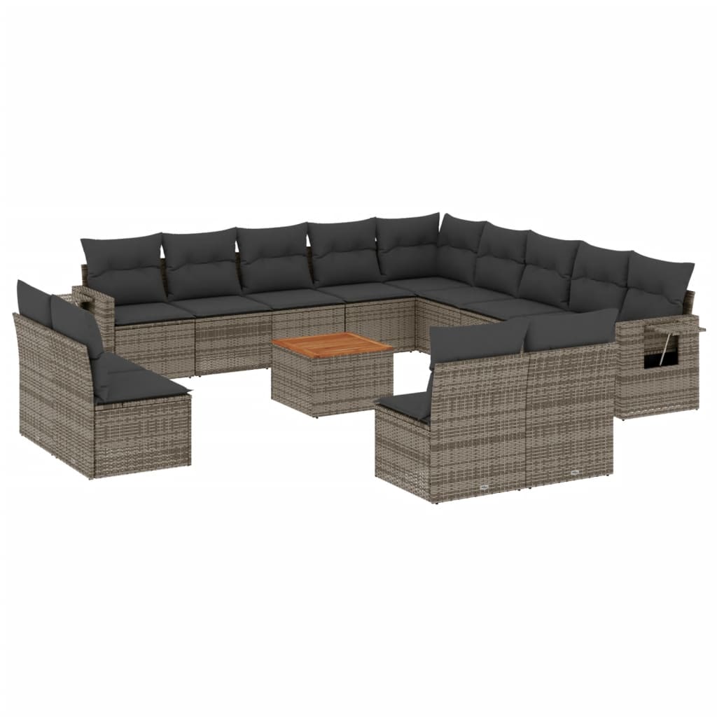 vidaXL Set Divani da Giardino 14pz con Cuscini in Polyrattan Grigio