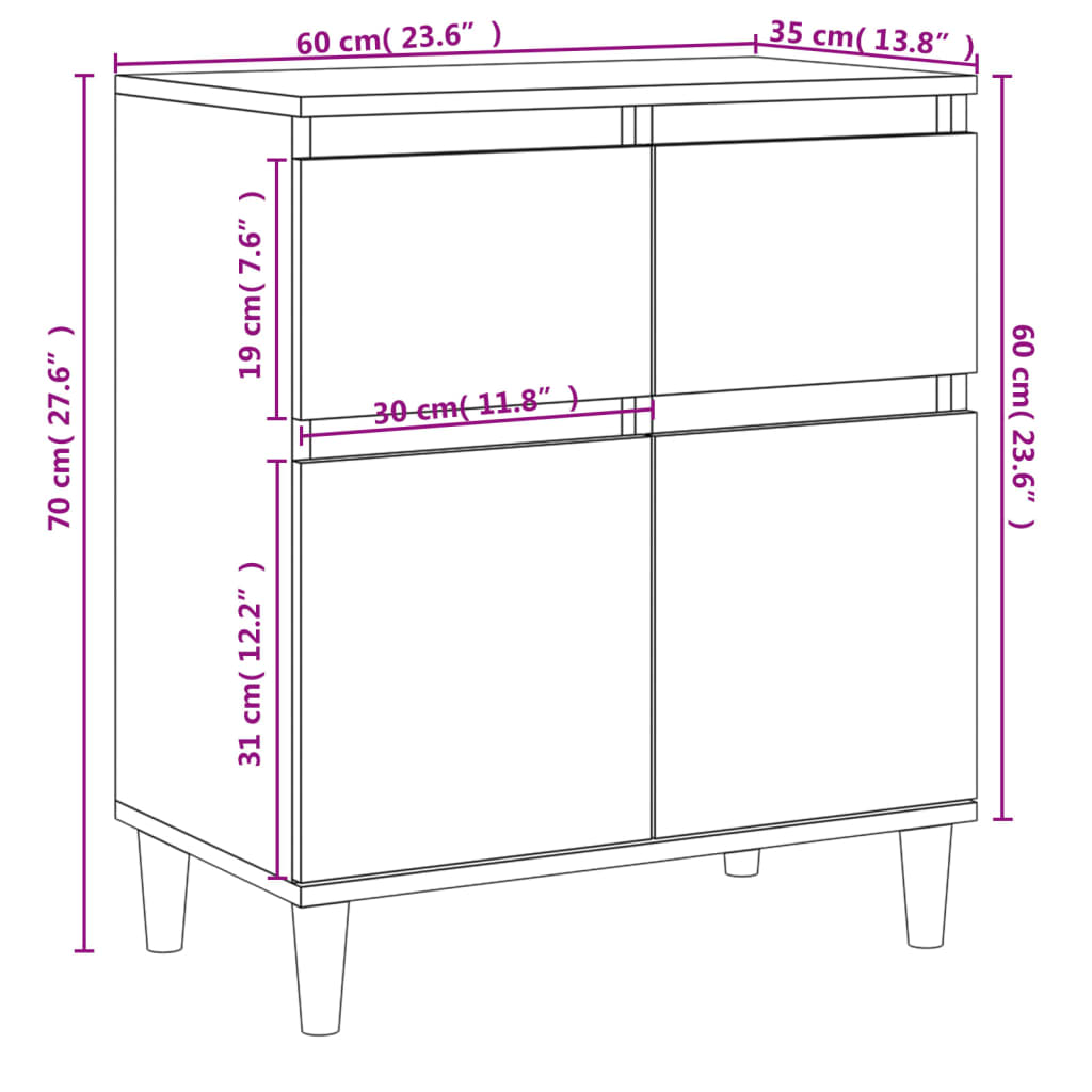 vidaXL Credenza Rovere Marrone 60x35x70 cm in Legno Multistrato