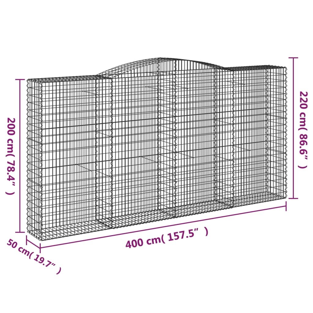 vidaXL Cesti Gabbioni ad Arco 6 pz 400x50x200/220 cm Ferro Zincato