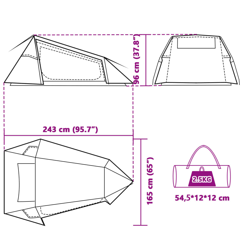 vidaXL Tenda da Campeggio a Tunnel per 2 Persone Blu Impermeabile