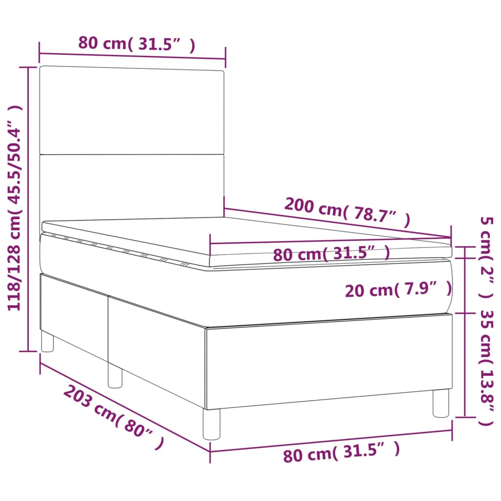 vidaXL Giroletto a Molle con Materasso Grgio 80x200 cm in Similpelle