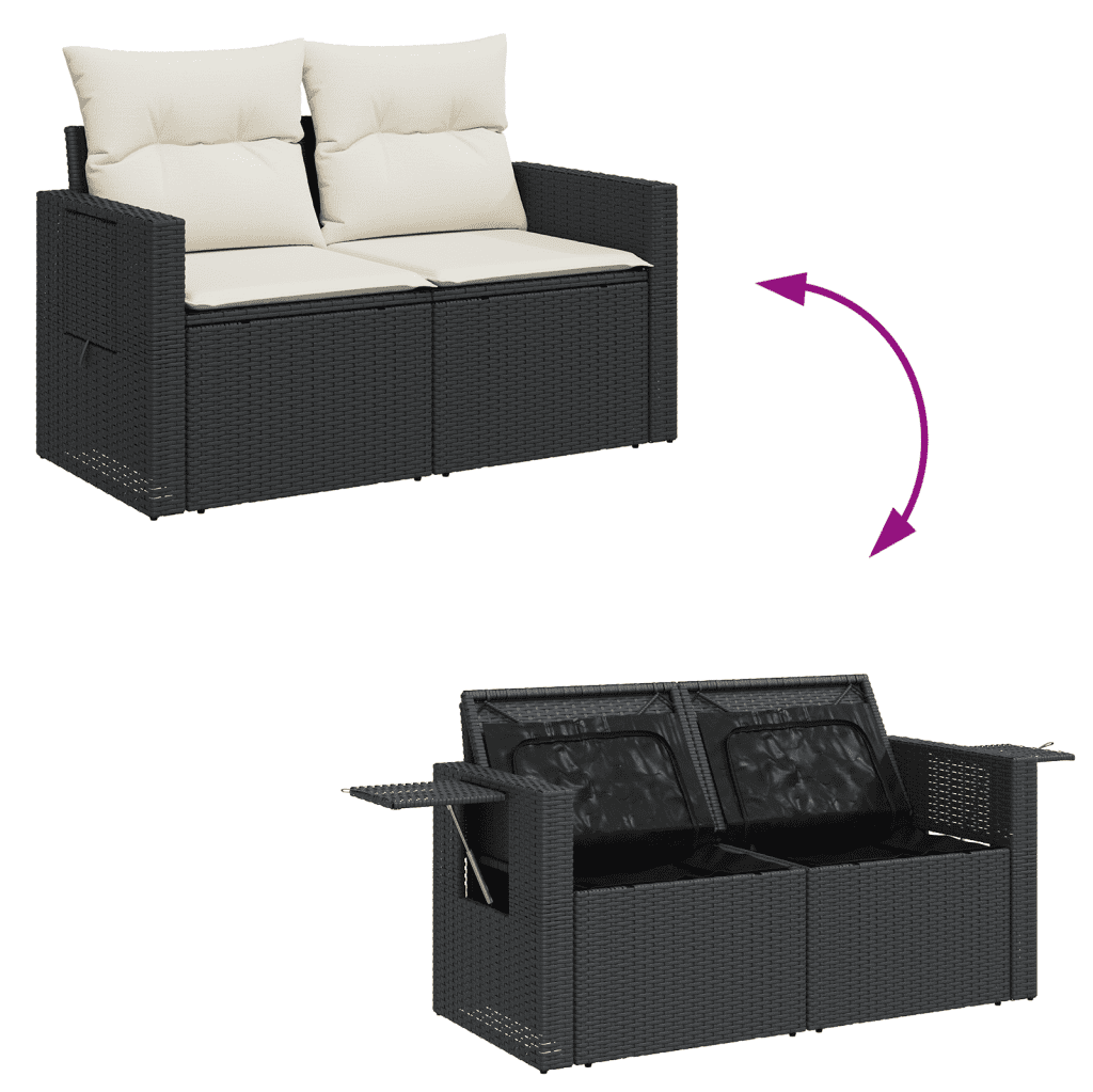 vidaXL Set Divani da Giardino con Cuscini 7pz Nero Polyrattan