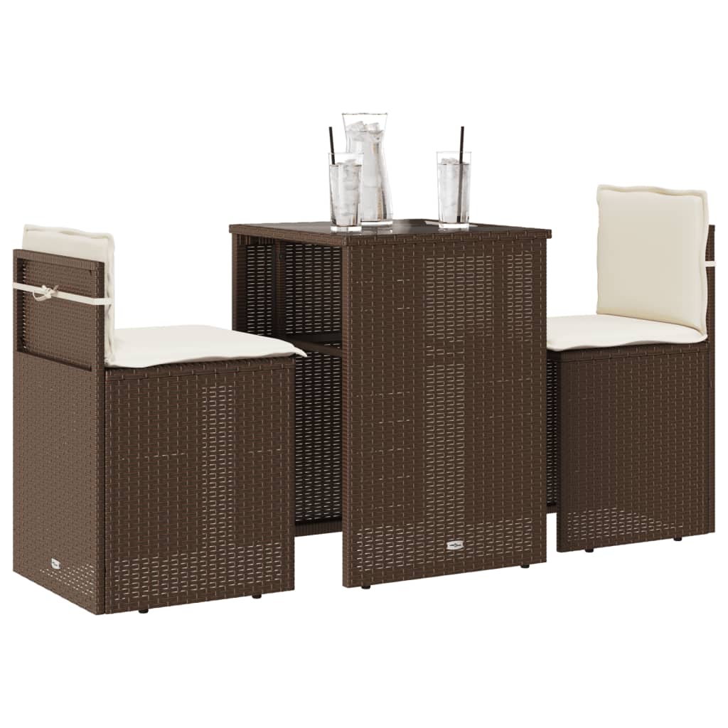 vidaXL Set Bistrò 3 pz con Cuscini Marrone in Polyrattan