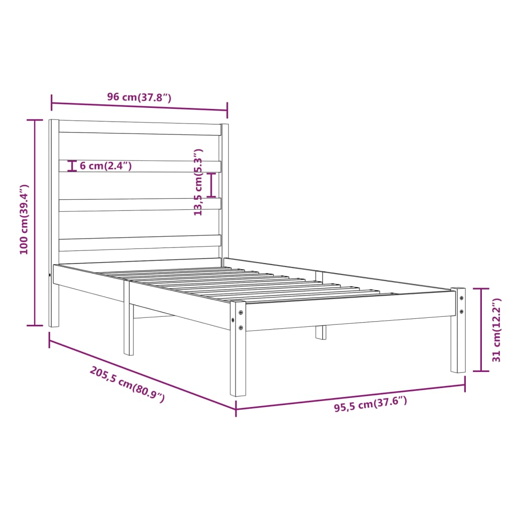 vidaXL Giroletto senza Materasso Bianco 90x200 cm Legno Massello Pino