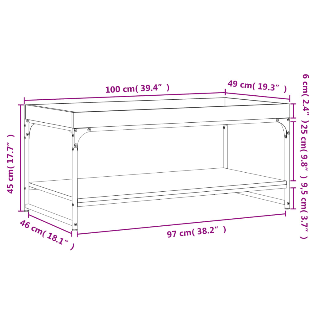 vidaXL Tavolino da Salotto Rovere Sonoma 100x49x45cm Legno Multistrato