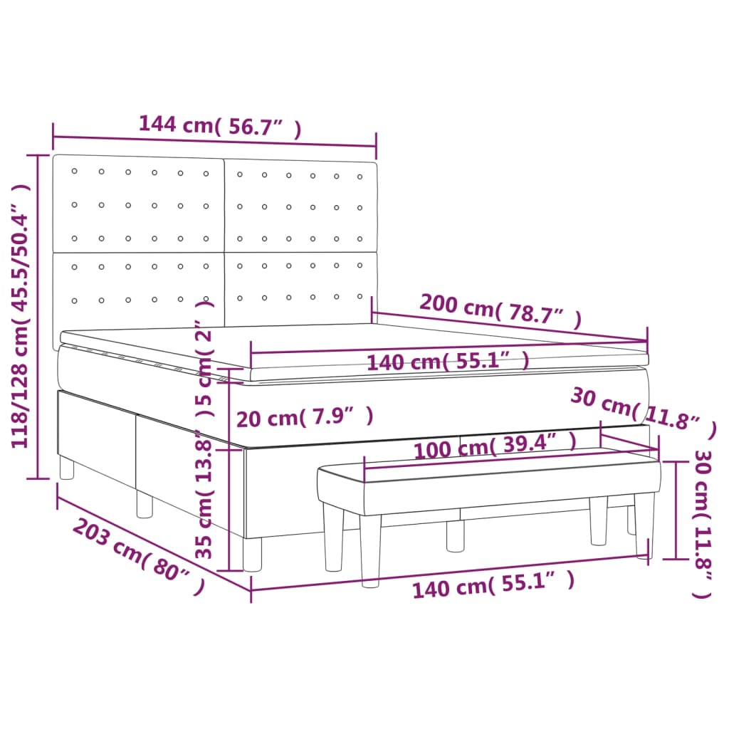 vidaXL Giroletto a Molle con Materasso Nero 140x200 cm in Tessuto